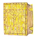 Medieval gold covered bible- hand drawn color illustration, part of medieval series set