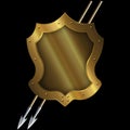 Medieval gold shield with two spears. Royalty Free Stock Photo