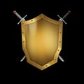 Medieval golden shield and two swords.