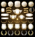 Medieval golden shields laurel wreaths and badges