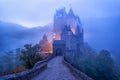 The medieval gothic Burg Eltz castle in the morning mist, Germany Royalty Free Stock Photo