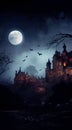 Medieval gothic castle in the dark Halloween night Royalty Free Stock Photo