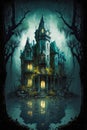 Medieval Gothic castle 01 mansion night dark house Generative AI