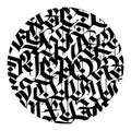 Medieval Gothic pattern. Vector. European modern gothic. Black letters in a circle on a white background. All letters are handwrit