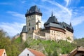 Medieval gothic royal castle with ramparts Karlstejn near Pragu