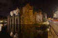 Medieval Gravensteen Castle Ghent, Belgium, in the evening