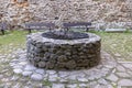 Medieval Grodno Castle, courtyard with stone well, Zagorze Slaskie, Poland Royalty Free Stock Photo