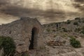 guardhouse on the way to the castle of torroella de montgri at sunset