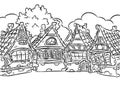 Medieval Half-timbered houses village coloring page illustration