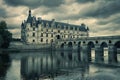 Medieval Haunted Castle, Gloomy Chateau, Old France Architecture, Chenonceau, Copy Space Royalty Free Stock Photo