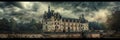 Medieval Haunted Castle, Gloomy Chateau, Old France Architecture, Chenonceau, Copy Space Royalty Free Stock Photo