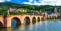 Medieval Heidelberg - view of famous Karl Theodor bridge and ca