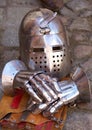 Medieval helmet and gauntlets Royalty Free Stock Photo