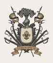 Medieval heraldic coat arms in vintage style