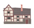 Medieval Historical Residential House with Tile Roof Vector Illustration