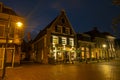 Medieval houses in the historical town Dokkum in the Netherlands at night