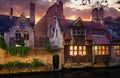 Medieval houses over canal in Bruges Belgium Royalty Free Stock Photo