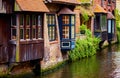 Medieval houses over canal in Bruges Belgium landscape Royalty Free Stock Photo