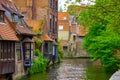 Medieval houses over canal in Bruges Belgium Royalty Free Stock Photo