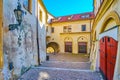 Medieval houses of Radnicke Schody staircases leading between lower and upper districts in old Prague, Czechia