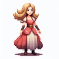 Medieval-inspired Pixel Art Of Isabella In Red Dress And Long Hair