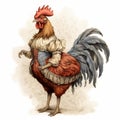 Medieval-inspired Rococo Rooster Illustration In Beatrix Potter Style