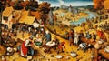 Medieval-inspired Village: A Captivating Painting Of Working-class Empathy Royalty Free Stock Photo