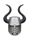 Medieval iron knight`s helmet with big horns Royalty Free Stock Photo