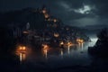 Medieval island city rain. Generate Ai