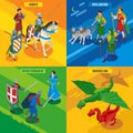 Medieval isometric 2x2 design concept with human characters of cold warriors princess dragons and editable text vector Royalty Free Stock Photo