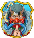 medieval japanese ninja demon, logo