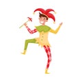 Medieval Jester Character in Bright Clownish Clothing Vector Illustration Royalty Free Stock Photo