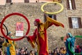 Medieval juggler on italian street. Royalty Free Stock Photo