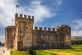 Medieval Kamerlengo fortress of the 15th century with the flag of Croatia in Trogir, Croatia. Tower of medieval Kamerlengo