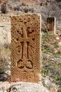 Medieval khachkars of Noravank monastery,christian art,Armenia Royalty Free Stock Photo