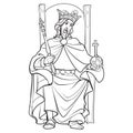 Medieval king sitting on a throne. BW