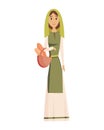 Medieval kingdom character of middle ages historic period vector Illustration. Cartoon medieval maid in traditional