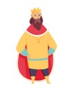 Medieval kingdom character of middle ages historic period vector Illustration. King with crown and royal robes