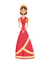 Medieval kingdom character of middle ages historic period vector Illustration. Princess with crown and royal robes