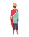 Medieval kingdom character of middle ages historic period vector Illustrations. King with crown and royal robes