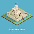 Medieval Kingdom Concept Card 3d Isometric View. Vector