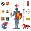 Medieval kingdom knights flat icons set Royalty Free Stock Photo