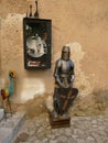 Medieval knight in armor on street