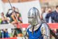 A medieval knight swordfighting