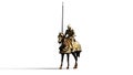 A medieval knight in armour, riding a horse and wearing a spear. 3D render. Isolated on transparent background Royalty Free Stock Photo