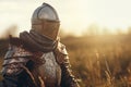 Medieval knight on battlefield landscape. Generative AI Royalty Free Stock Photo