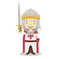 Medieval knight cartoon character. Vector Illustration.