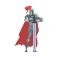 Medieval Knight, Chivalry Warrior Character in Full Heavy Body Armor with Sword Cartoon Style Vector Illustration Royalty Free Stock Photo