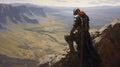 medieval knight on the edge of high ground, ai generative