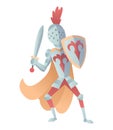 Medieval Knight In Full Armor Flat Illustration. The comic caricature. Funny Cartoon Knight. Royalty Free Stock Photo